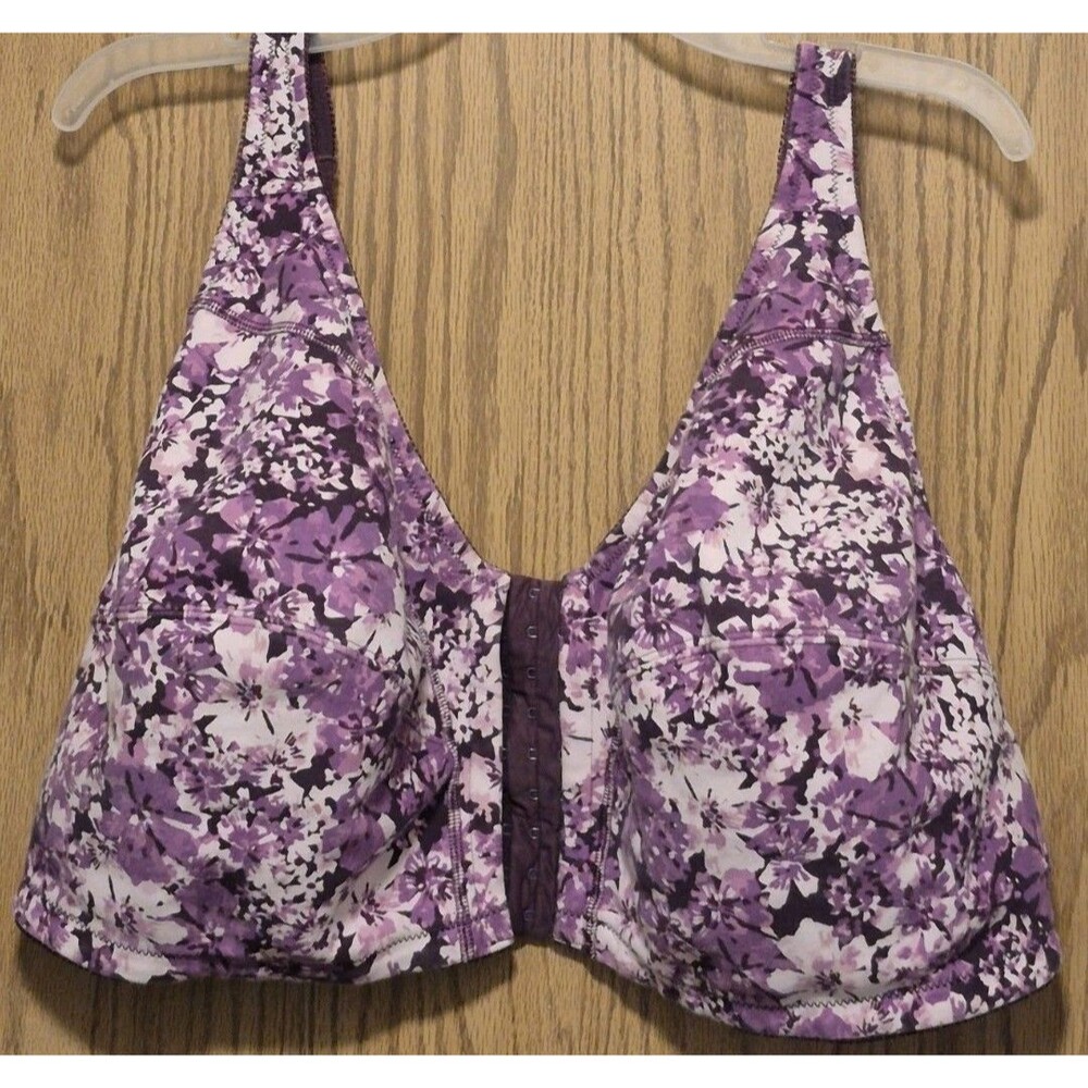 Comfort Choice Women's Plus Size Cotton Front-Close Purple Wireless Bra,Size 54G